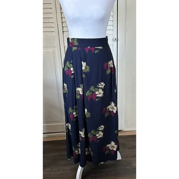 Talbots Skirts Talbots Navy Blue Floral Maxi Skirt Dress Size